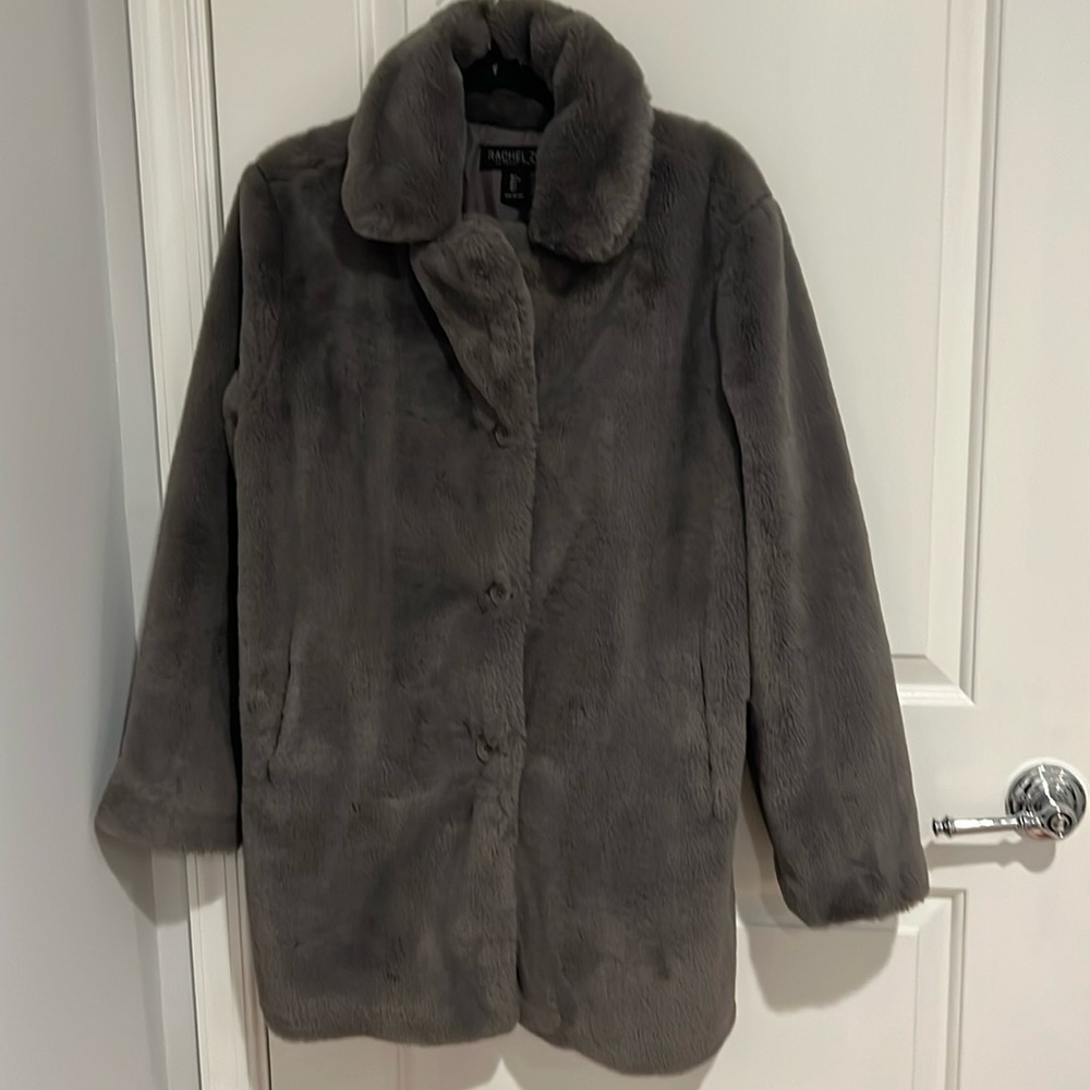 Rachel Zoe furry dark gray jacket size Large